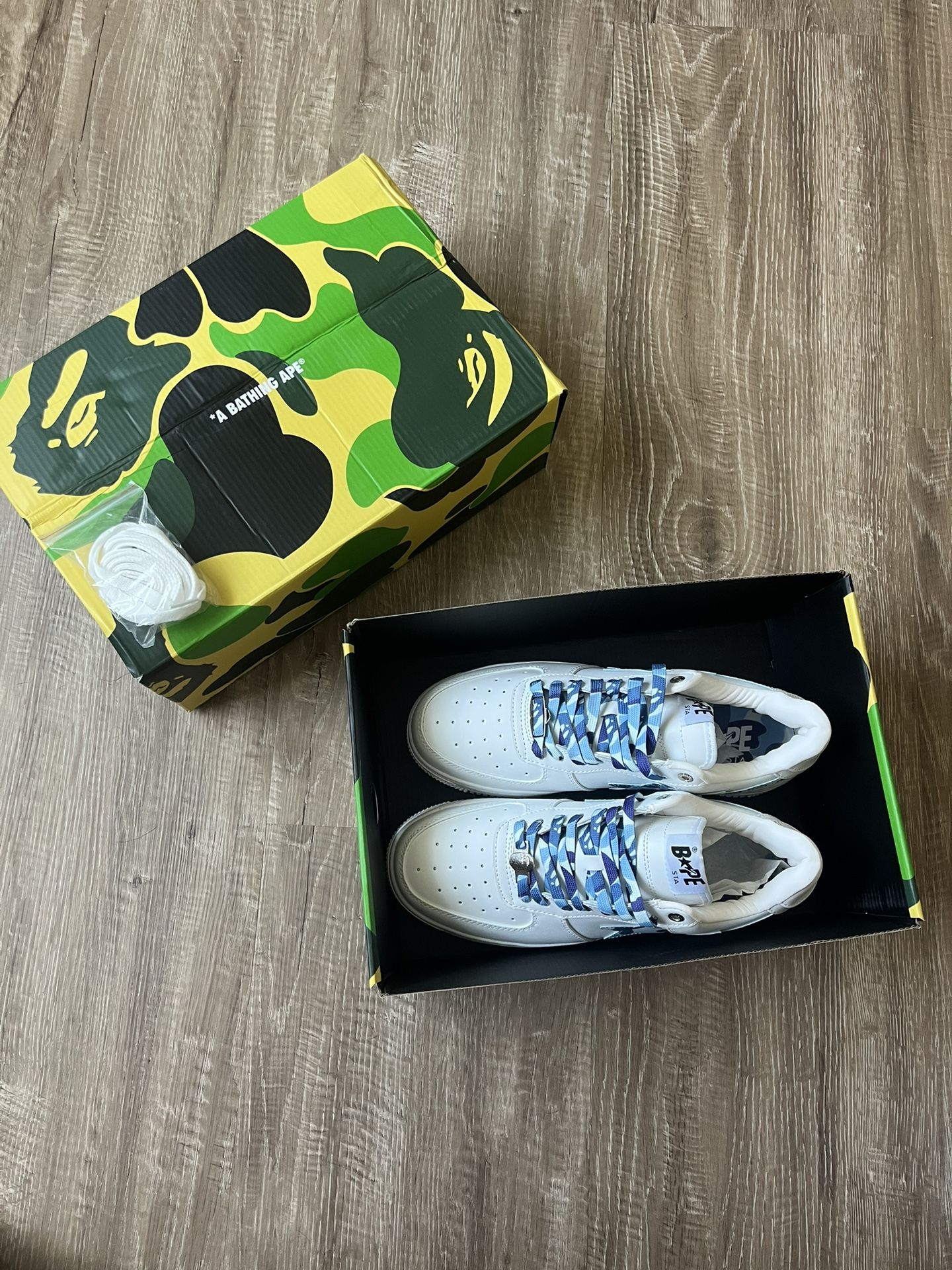New A Bathing Ape Bape Sta ABC Camo White Blue (2022) Size 9.5