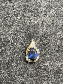 Signed RL 925 w/ 10k Yellow Gold Sapphire Diamond Accents, Pendant 5/8"