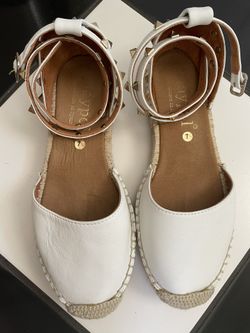 White Leather Espadrilles, Made In Spain  7 1/2