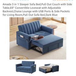 Amada 3-in-1 Convertible Sleeper Sofa Dark Blue