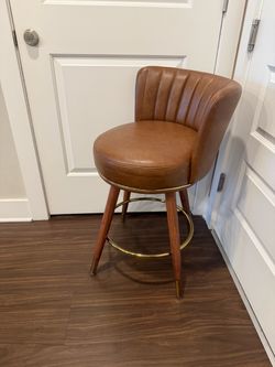 Set of 3 Cognac Brown & Gold Bar Stools