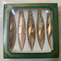Vintage Kurt S. Adler Traditional Glass Icicle Ornaments Set of 5 Gold Colombia