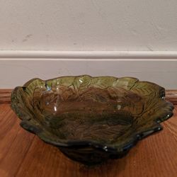 Vintage Indiana Glass "Loganberry" Avocado Green Glass Bowl