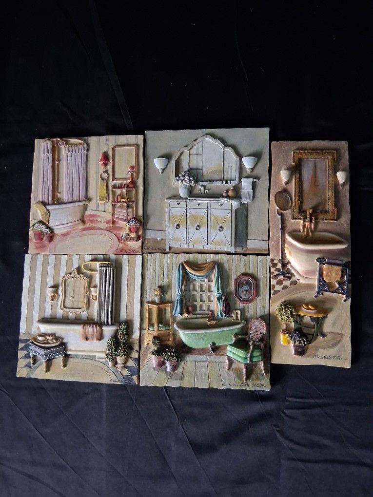Sculpted Bathroom Art Tiles (Bundle Of Five)
