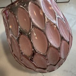 Lovely Shimmering Pink Glass Vase / Candle Vessel with Chic Sculpted Design Frosted Faux Mercury Glass Finish  Approx 5” tall 