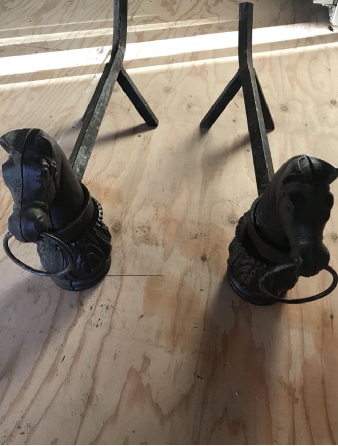 Mid Century Modern Horse Head Fireplace Andirons