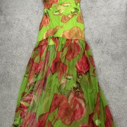 Women Tube Top Dress Tiger Stripe Mesh Patchwork Maxi Dress Strapless Sexy High Slit Long Dresses Party Clubwear M