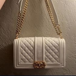 Designer Caviar White Leather Handbag