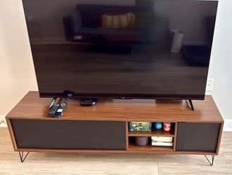 Mid-Century Modern 65" TV Stand / Media Console (Walnut & Black)