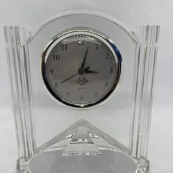 Vintage LENOX Heavy Crystal Glass Quartz Table Clock! Columns & Pyramid Design