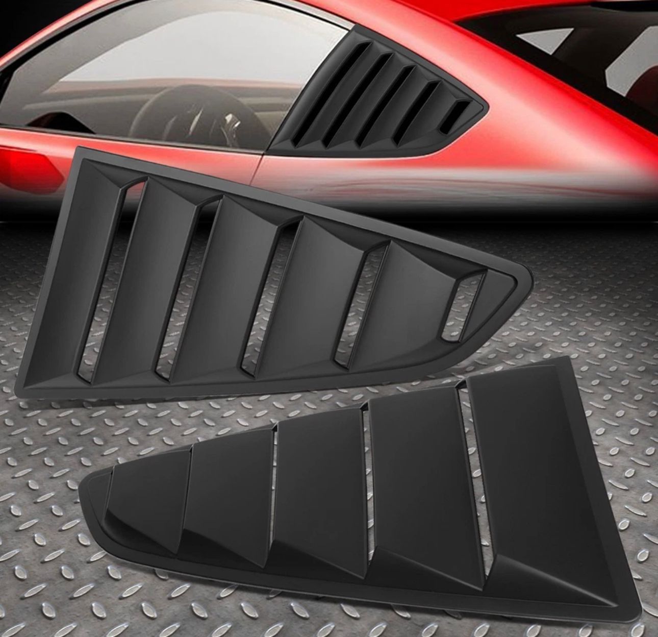 FOR 15-18 FORD MUSTANG COUPE PAIR VINTAGE STYLE REAR QUARTER SIDE WINDOW LOUVERS