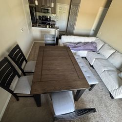 SOLID WOODs DINING TABLE W/ EXTENSION PIECE 42X82