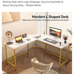 Faux Marble And Gold Desk 