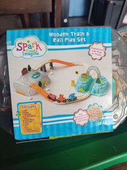 Wooden train rails playset