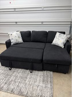 Dark Gray Sectional Sleeper Sofa w/ Storage + USB