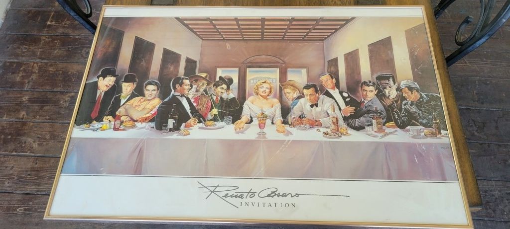 Vintage Celebrities Last Supper Framed Renato Cesaro 24x36