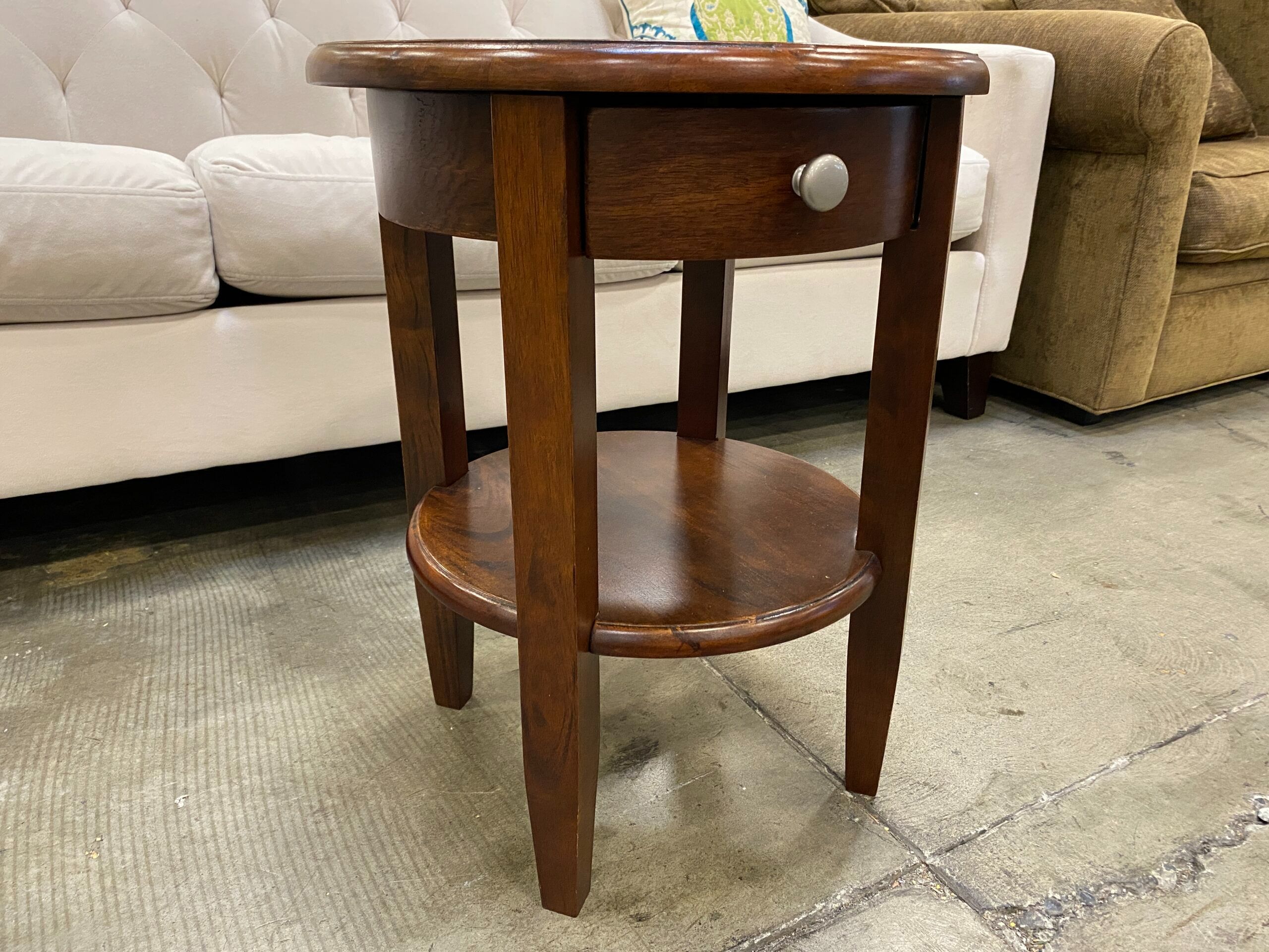 Circular Single Drawer 2 Tier End Table