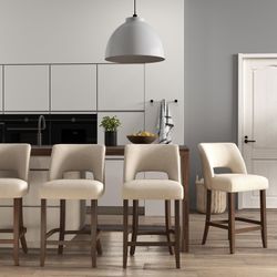 Bar Stools Set of 4, 26" Upholstered Counter Height Bar Stools,Modern Counter Stools with Wood Legs for Kitchen Island Dining Room Bar,Beige