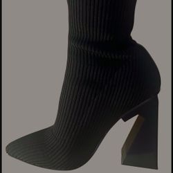 Womens beige knit boot booties with unique block heel style - All Sizes