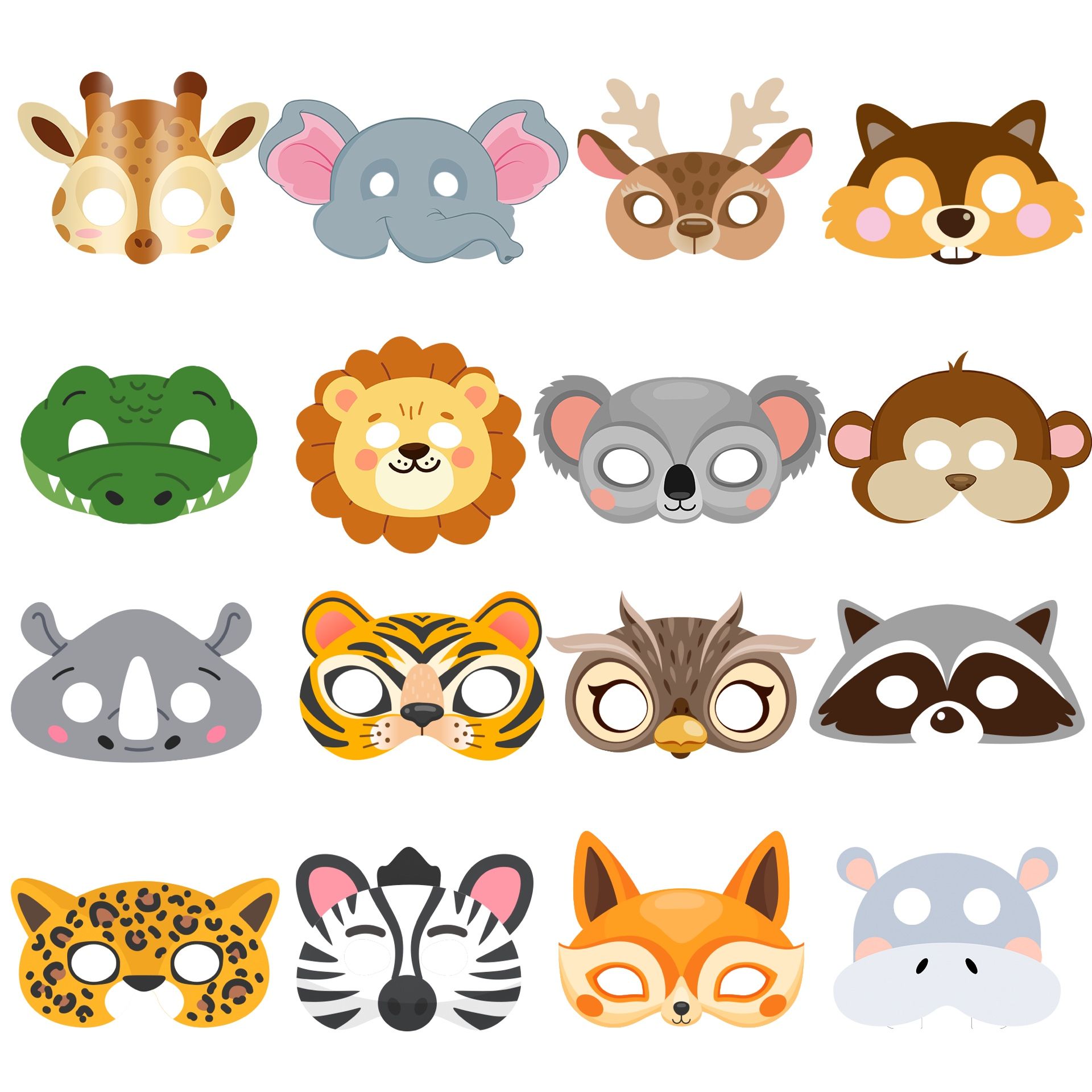 16pcs Jungle Animal Masks (New, Unopened)