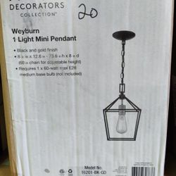 Home Decorators Weyburn 1 Light Pendant Light Fixture In Black And Gold (Cage Is Black And Bulb Base Is Gold)