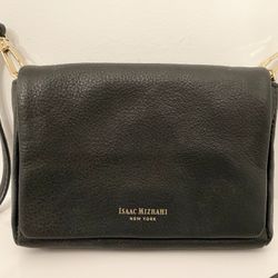 ISAAC MIZRAHI CROSSBODY LEATHER BAG WITH ACRYLIC HANDLE