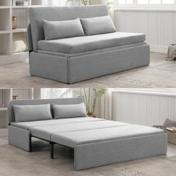 NEW - Pull Out Sofa Bed, Convertible Sleeper Sofa Queen with Mattress, Loveseat Pull Out Couch Bed with 2 Cushions for Small Place/Apartment/Office, L