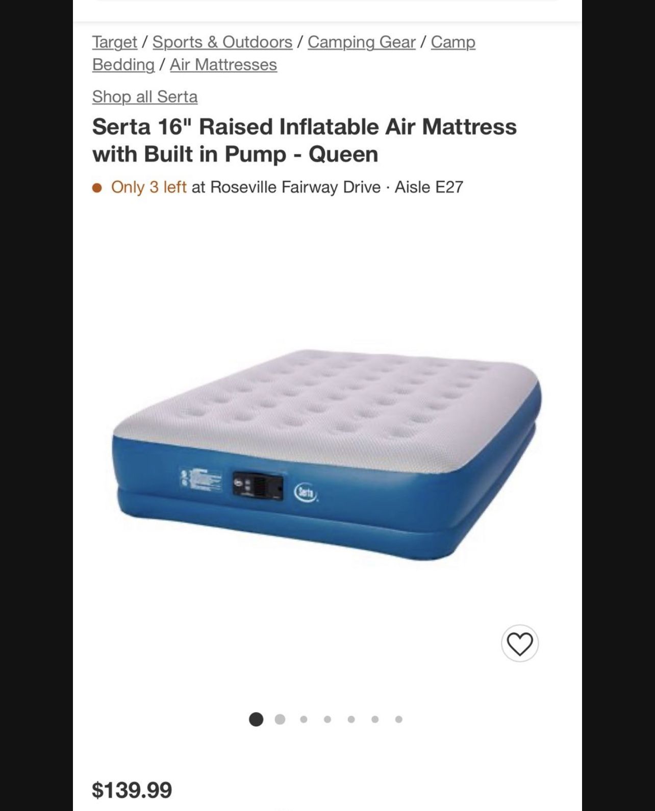 Camping Mattress Brand New Sealed Seely Serta Queen Size - Main Image