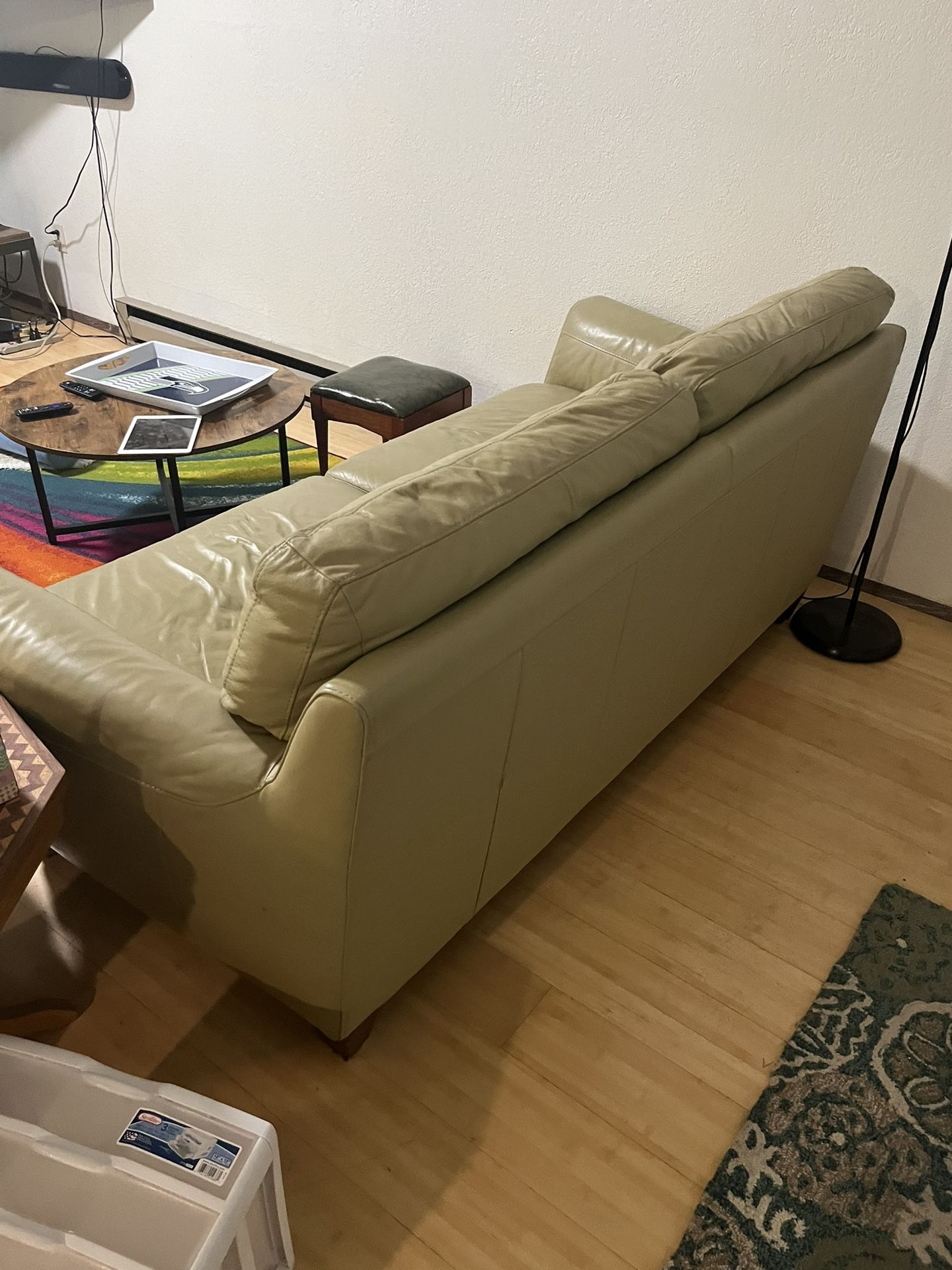 Beige Leather Sofa 