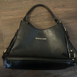 Michael Kors Black Leather Shoulder Bag Handbag Purse Used