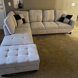 NEW & BEUTIFUL Grey White Sectional Sofa Set W/ Ottoman (Left Chaise)💥FREE FINANCING AVAILABLE 👉 NO CREDIT CHECK 👉0  DOWN PAYMENT 