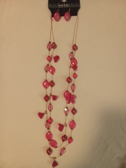 Nicole Miller Earrings And Necklace(Pink)