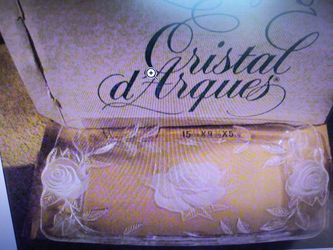 Cristal D'Arques Lucia Lead Crystal Frosted Rose Glass Tray France Lucia 