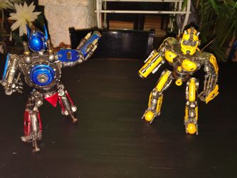 Handmade Metal Robot Sculptures Set of 2