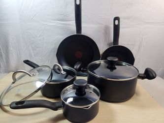 T-Fal Heat Mastery Cookware Pots Pans Skillets Set Black Non-Stick 9 piece