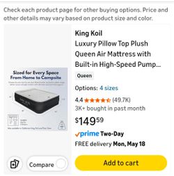 KING KOIL Queen Air matress