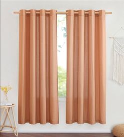 NICETOWN Thick Linen Burlap Terracotta Curtains, Privacy Curtains that Let Light in Window Treatments Linen Blend Drapes for Living Room/Girls Bedroom