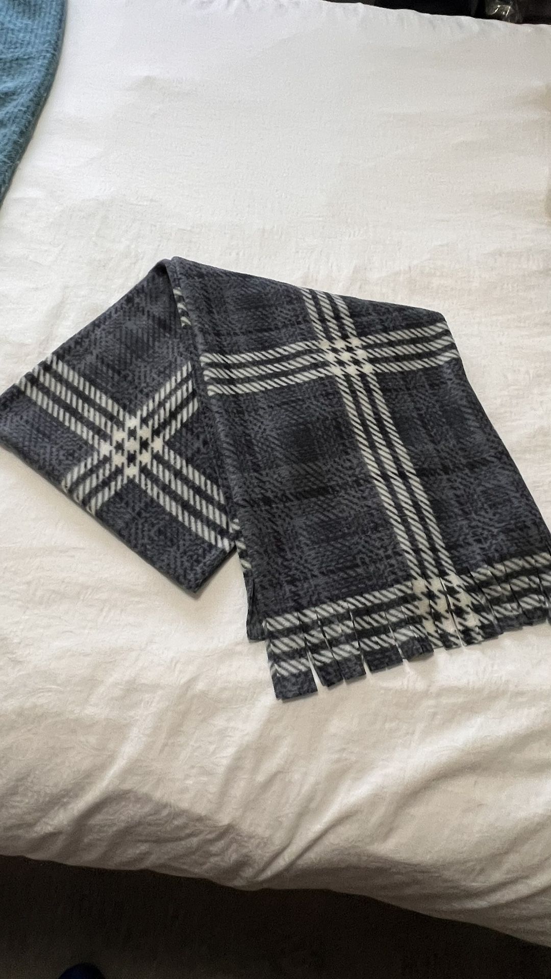 New! Gray Plaid Unisex Microfleece Winter Scarf