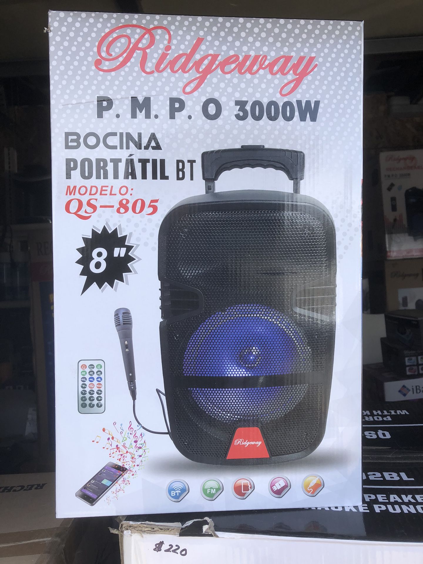 Eight Inch Rechargeable Bluetooth Speaker/aux/fm/USB And SD Port/includes Microphone/brand New!!