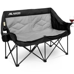 2 Person Camping Chair Oversized Loveseat Camping Chair Double Camping Chairs for Adults Heavy Duty Camping Couch Black Outdoor Folding Chair Portable