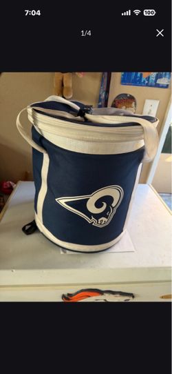 This is a Logo Brands Los Angeles Rams soft-sided cooler bag. 24 cans