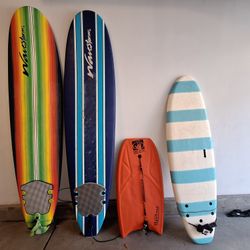 8ft, 6ft Foam Top Surfboards and Body Board
