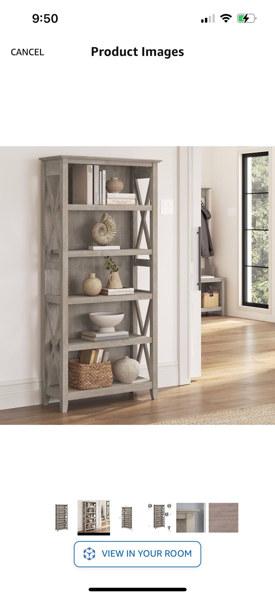 Bush Furniture Key West Bookcase Shelf | Open Bookcase in Washed Gray! Brand New In The Box!!