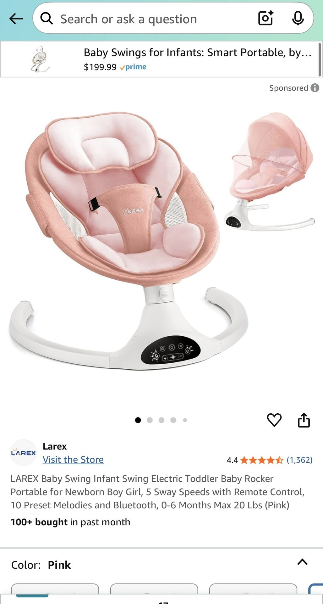 BRAND NEW LAREX Electric Baby Swing – (Pink)