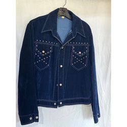 Vintage Studded Velvet Jacket Western Style Blue Jean Trucker Large