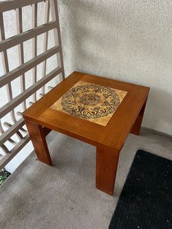 Mid-century teak & tile side table