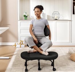 Office Chair Meditation Chair Plus, Crossed Legs Sitting Chair with Wheels, ADHD Chair, Desk Chair with Lumbar Support and Adjustable Stool, Flexible