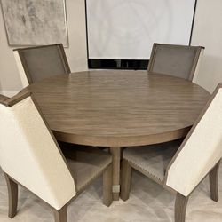 Jacolyn • 60 inch round wood and metal dining table with four chairs
