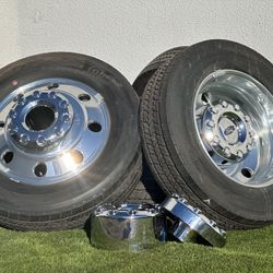 2025 Set of 6 NEW Alcoa 19.5” Dually F450 Ford F550 F650 wheels and tires A/T 225/70R19.5 10 lug Ram 4500 Ram 5500