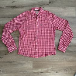 Abercrombie & Fitch Red White Gingham Button Down Shirt Mens Large Muscle Fit